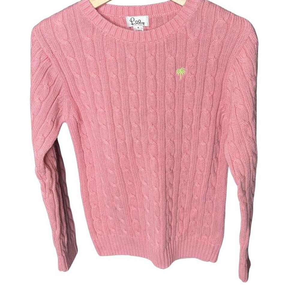 Lilly Pulitzer Pink 100% Cotton Cable Knit Palm Tree Sweater S